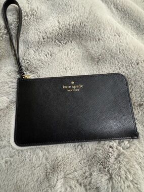 Kate Spade ♠️ Black Leather Wristlet Pouch with Gold Logo